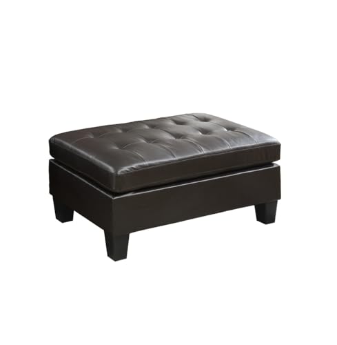 Classic Leather Reversible Sectional Sofa with Tufted Ottoman Chaise