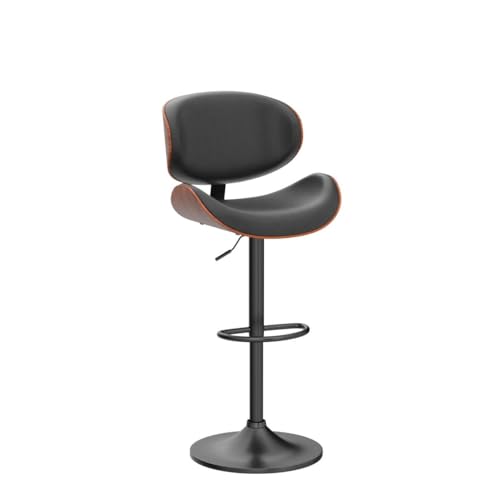 Modern Adjustable Bentwood Barstools Set of 2 for Kitchen Counter with Back and Footrest - Black