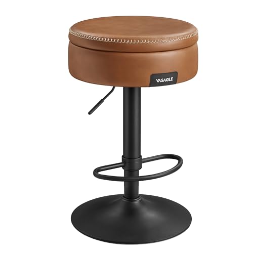 Mid-Century Modern Bar Stool with Storage and Swivel - Easy Assembly, Caramel Brown