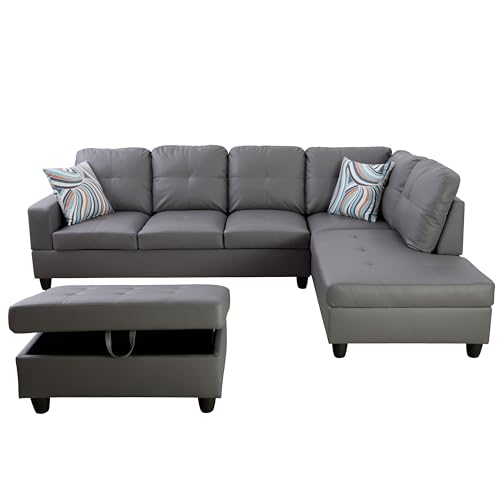 Dark Grey Leather Right Chaise Sofa by CDT MEDIA MZX-Niki-SF-00101-LWJ