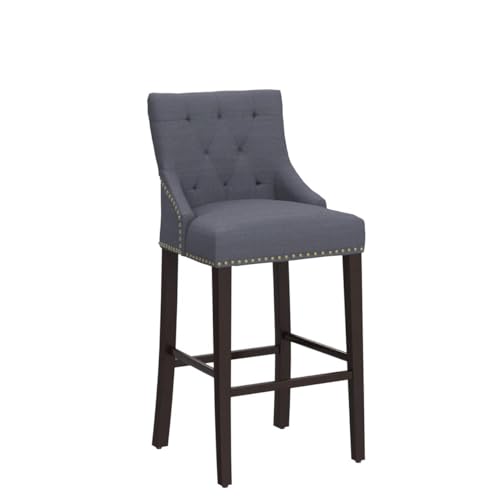 Set of 2 Gray Fabric Barstools with Wood Legs - 25 inch Counter Height for Home Use