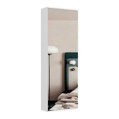 Wall Mounted Shoe Cabinet with Mirror Door, 5-Layer Storage Shelves, White