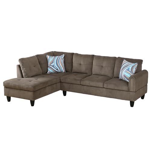 Modern 2-Piece Sectional Sofa Set for Living Room: CDT MEDIA L-Shaped Couch in Corduroy Fabric (Brown)
