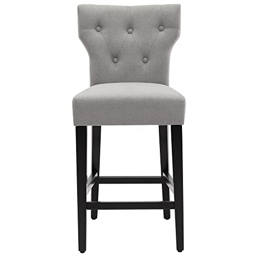 Set of 2 Gray Fabric Barstools with Wood Legs - 25 inch Counter Height for Home Use
