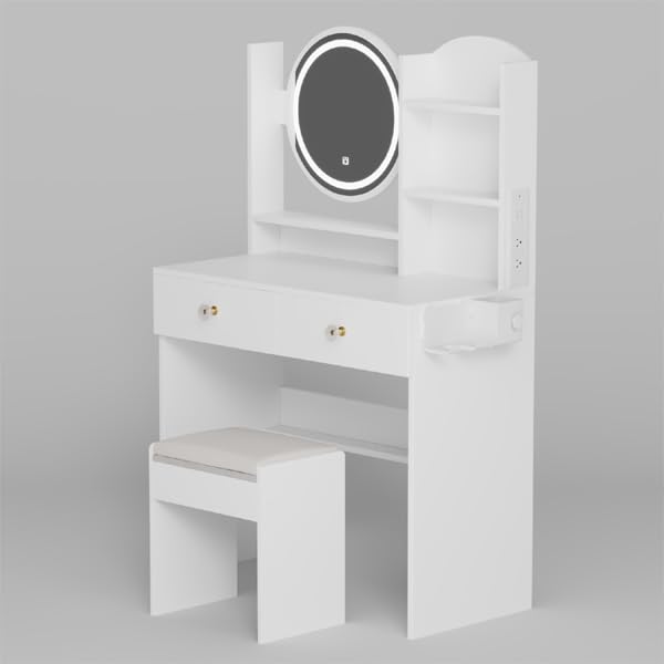 Makeup Vanity Set with Mirror and Storage for Teenagers in White
