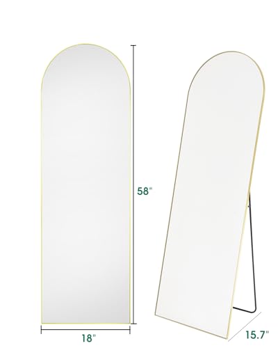 Gold Floor Mirror, Arched Full Length Mirror with Stand for Bedroom and Living Room