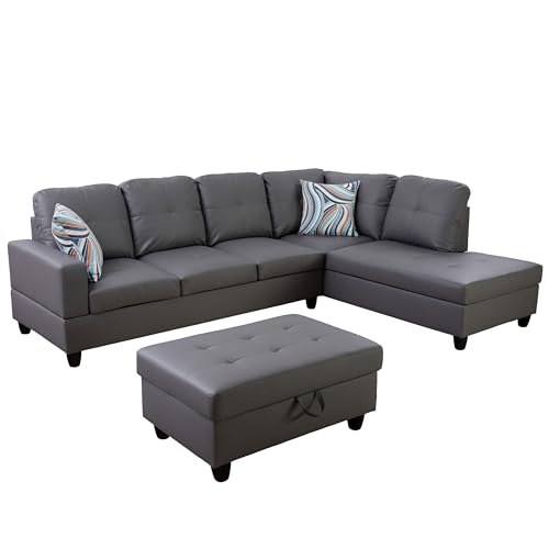 Dark Grey Leather Right Chaise Sofa by CDT MEDIA MZX-Niki-SF-00101-LWJ