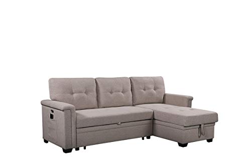 Pink Small Sectional Sofa Bed with Storage Chaise and USB Ports for Living Room or Bedroom