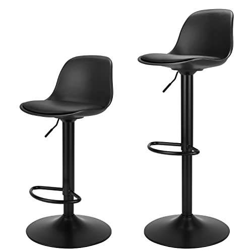 Set of 2 Swivel Barstools for Kitchen, Black
