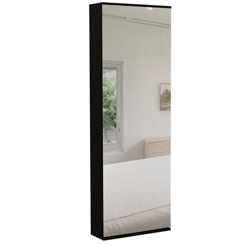Narrow Freestanding Shoe Cabinet with Mirror and 5 Shelves for Entryway/Closet Organizing