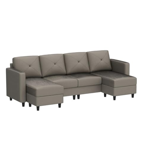 U Shaped Sectional Sofa with Double Chaises and Ottomans for Living Room - Velvet Light Grey