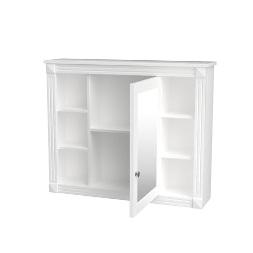 Modern Medicine Cabinet with Mirror and 6 Open Shelves for Bathroom and Kitchen, White