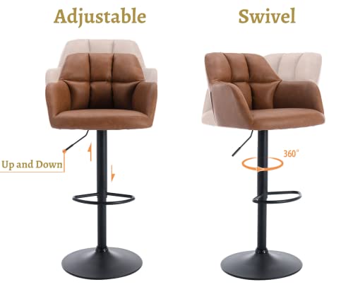Modern Swivel Bar Stools Brown, Leather Back & Arms, Kitchen Island.Configure