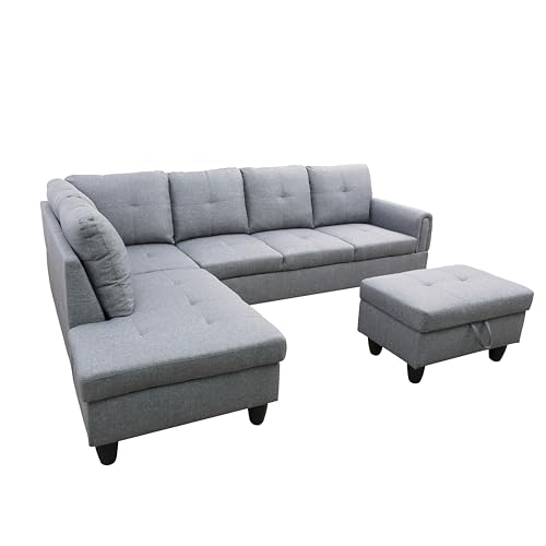 CDT MEDIA L Shaped Modular Sofa with Storage Ottoman - Dark Grey. Suitable for Apartments, Living Rooms, and Offices.