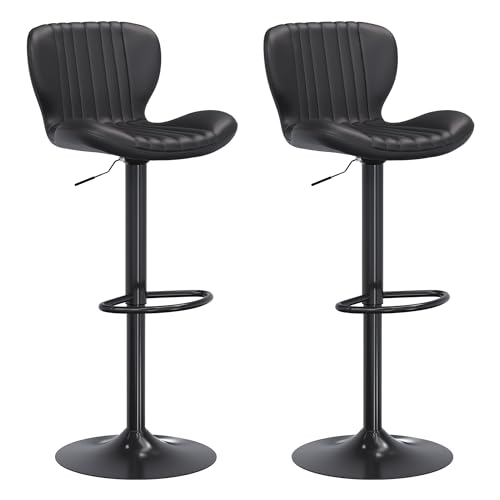 Modern Black Leather Bar Stools Set of 2 for Kitchen