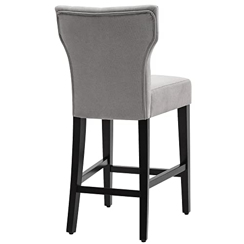 2 Gray Fabric Barstools with Wood Legs - 25" Counter Height