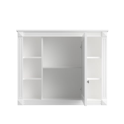 Modern Medicine Cabinet with Mirror and 6 Open Shelves for Bathroom and Kitchen, White