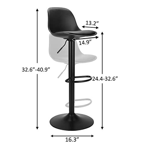 Set of 2 Swivel Barstools for Kitchen, Black