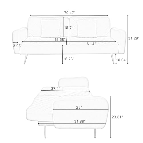CDT MEDIA Sectional Sofa Bed with Adjustable Back, 2 Throw Pillows and Modular Design for Living Room, Bedroom, Apartment