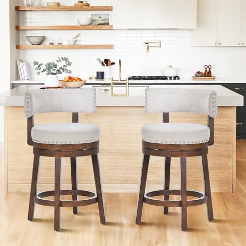 Set of 2 Modern Swivel Barstools for Kitchen Island or Dining Room, Beige