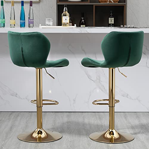 Modern Velvet Swivel Bar Stools Set of 2 - Green & Gold