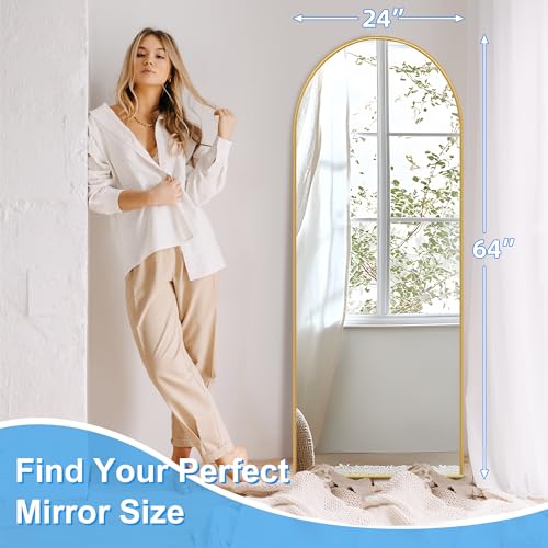 Gold Full Length Arched Mirror with Stand - Free Standing or Wall Lean