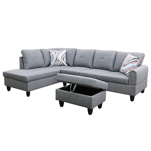 CDT MEDIA L Shaped Modular Sofa with Storage Ottoman - Dark Grey. Suitable for Apartments, Living Rooms, and Offices.