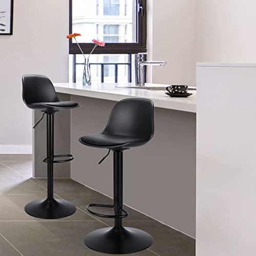 Set of 2 Swivel Barstools for Kitchen, Black