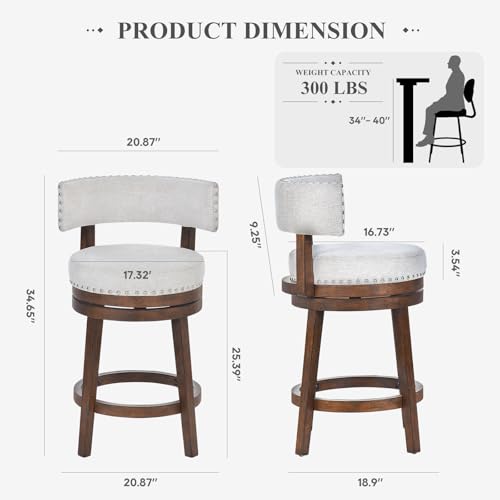 Set of 2 Modern Swivel Barstools for Kitchen Island or Dining Room, Beige