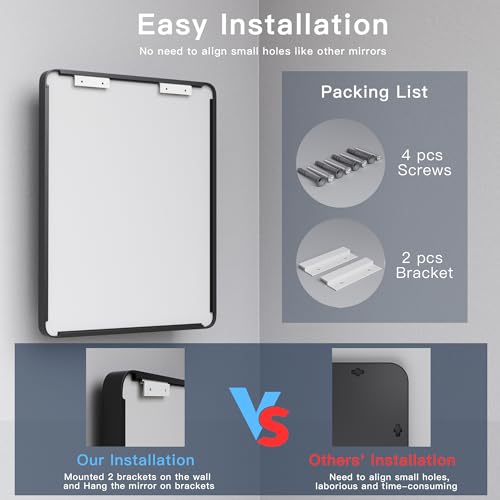 40 x 32 Black Metal Framed Bathroom Mirror for Wall