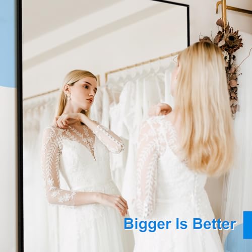 Black Full Length Mirror with Stand - Large Thin Frame