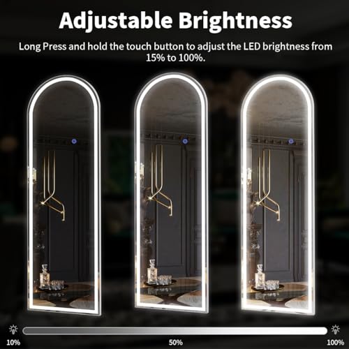 Full Length LED Arched Mirror with Stand for Living Room and Cloakroom