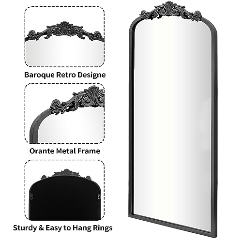 Elegant Antique Black Full-Length Wall Mirror for Entryway, Living Room, Hallway