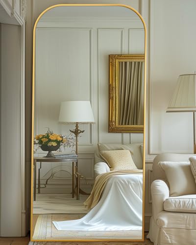 Antok Full Length Mirror: Large Arched Floor Mirror for Bedroom or Living Room, Gold