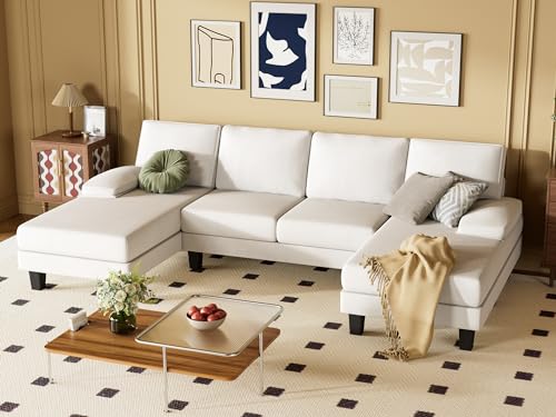 Convertible U-Shaped Sectional Sofa with Soft Chenille Fabric for Living Room