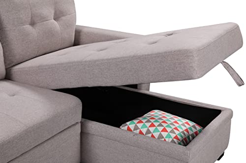 Pink Small Sectional Sofa Bed with Storage Chaise and USB Ports for Living Room or Bedroom