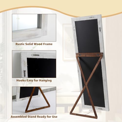 Rustic Farmhouse Full-Length Wood Frame Mirror for Bedroom and Living Room