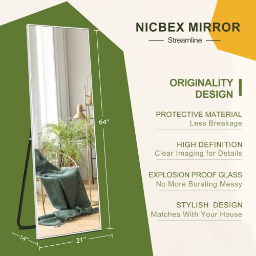 Silver Aluminum Alloy Framed Wall Mirror for Bedroom, Vanity or Living Room with Stand