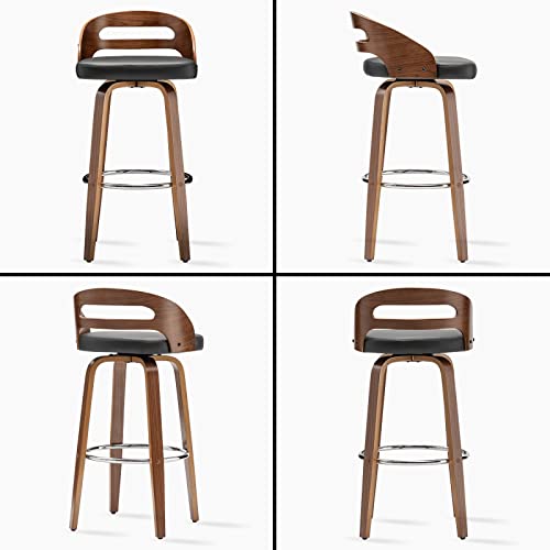 Black 26" Counter Height Swivel Bar Stool Set, Cushioned Seats