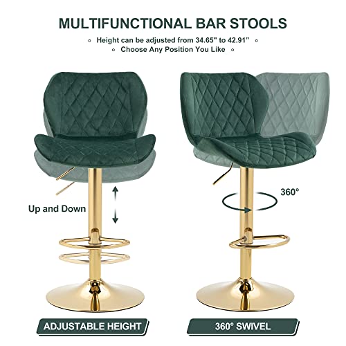 Green & Gold Modern Velvet Bar Stool Set