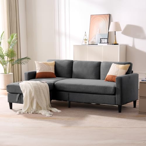 L Shaped Modular Couch for Living Room or Apartment, 3 Seat, 74inch, Dark Grey