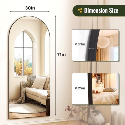 Black Arched Full Length Mirror - Free-Standing or Wall Mounted - 30x71