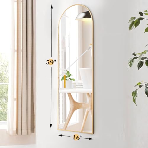 Full Length Floor Mirror with Stand for Bedroom or Living Room - Gold