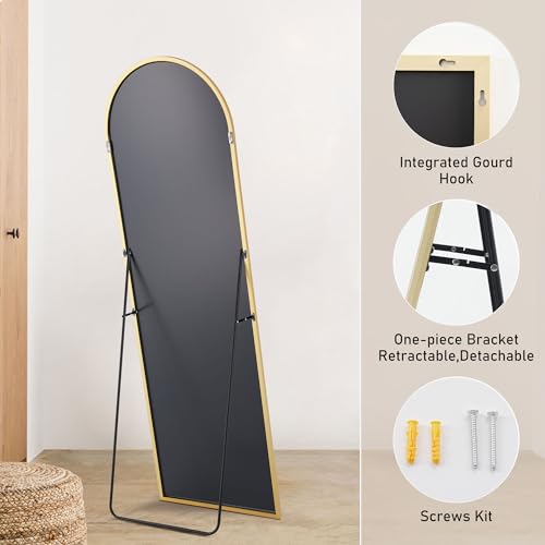 Gold Frame 64x21 Full-Length Bedroom Mirror with Stand