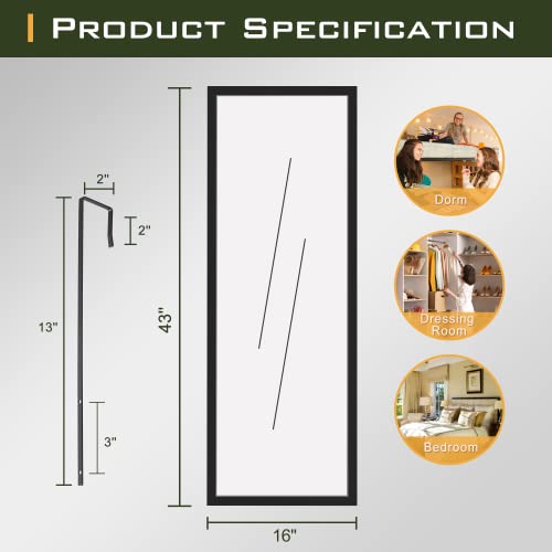 Black Full-Length Over-the-Door Mirror for Bedroom and Dorm