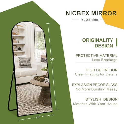 CDT MEDIA Full-Length Mirror with Stand - Aluminum Frame, Black