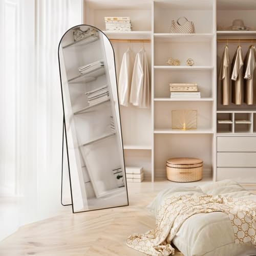 Arched Full-Length Mirror, 16x59 with Shatter-Proof Glass, Floor Standing or Leaning, Aluminum Frame for Bedroom or Cloakroom