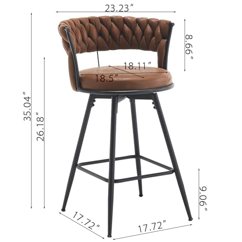 2-Pack 26 Bar Stool Set with Swivel Backrest and Footrest, Upholstered Brown