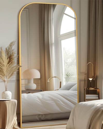 Antok Full Length Mirror: Large Arched Floor Mirror for Bedroom or Living Room, Gold