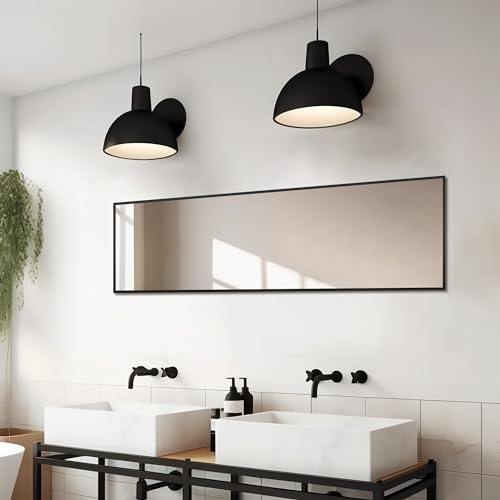Full Length Standing Mirror for Bedroom and Living Room - Black Aluminum Frame (56x15)